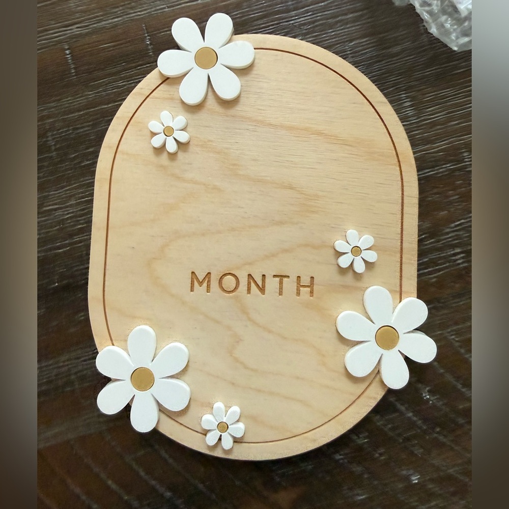 Wooden Baby Milestone Month Plaque with White Daisy Accents